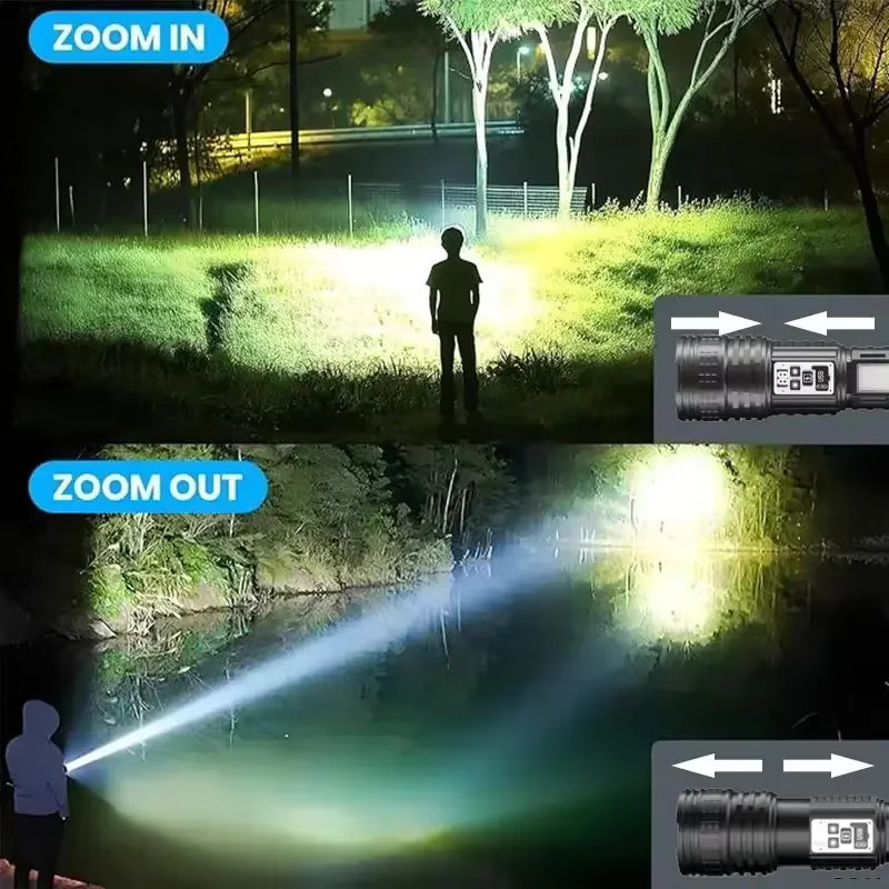NEWBIRTH LED Taschenlampe in Schwarz mit USB-Ladefunktion, starkem Blitzlicht, großer Reichweite, Zoom und digitaler Leistungsanzeige - Bild 5