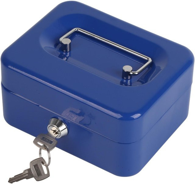 OutsideWorld Mini Tragbare Geldkassette mit Schlüsselverschluss, Blau, Edelstahl - Bild 1