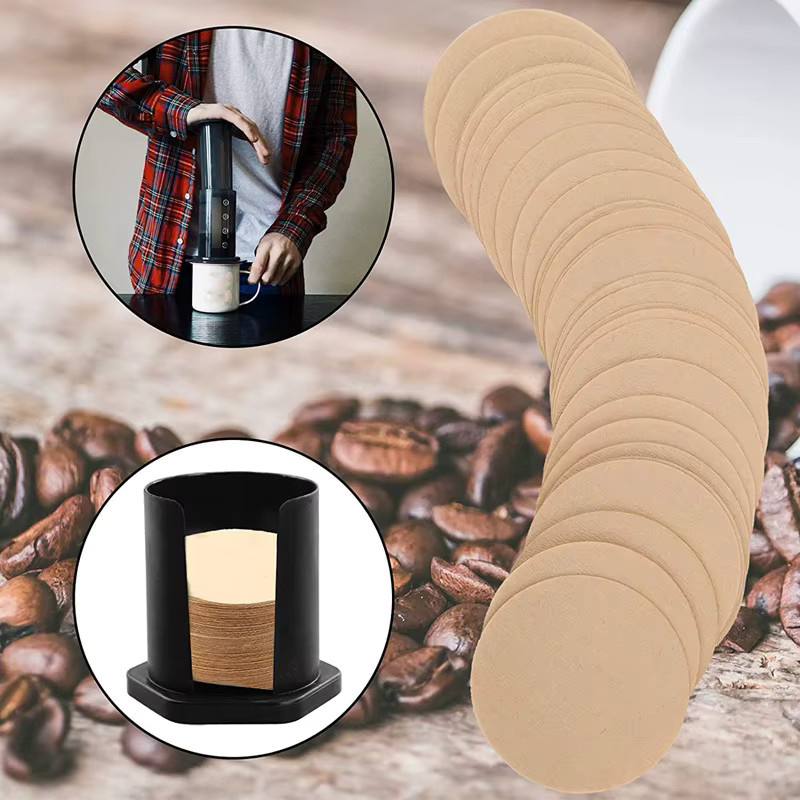 350 Stück runde Kaffeefilter aus Papier für Aeropress Kaffee- und Espressomaschinen in Beige und Braun - Bild 3