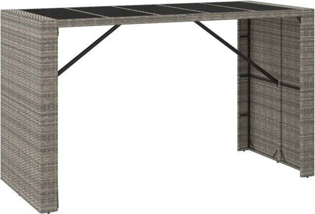 vidaXL Bartisch aus Poly-Rattan mit Hartglasplatte in Grau, B/T/H: 185 x 80 x 110 cm - Bild 1