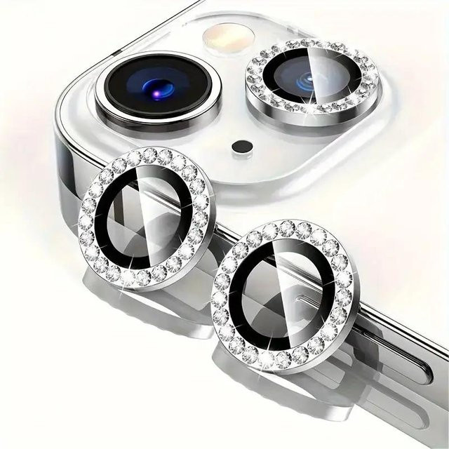 Diamant Kameraobjektivschutz aus Metall für Apple iPhone 14 15 16 Pro Max Plus in Silber - Bild 1
