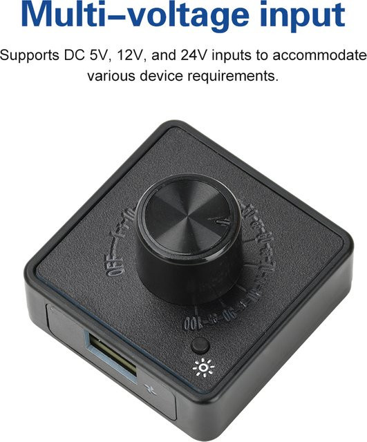 Aideepen 4-Draht PWM Lüftergeschwindigkeit Regler mit USB-C Schnellladung und DC Boost für DIY-Lüfter, Schwarz - Bild 1