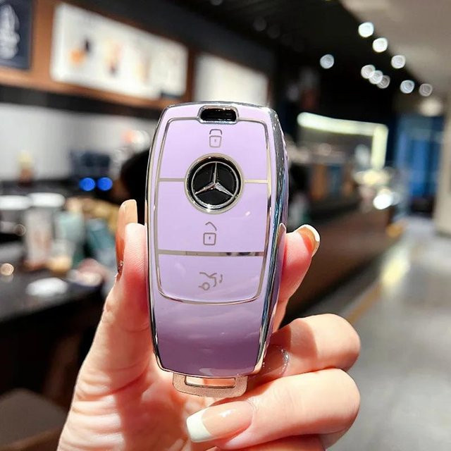 TPU Autoschlüssel Hülle Abdeckung für Mercedes Benz C260L A200L E200L E300L GLC260L mit Schlüsselanhängerhalter in Violett - Bild 1