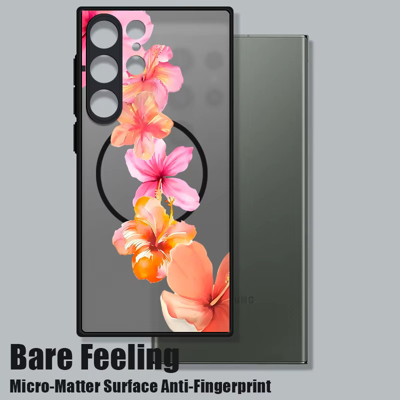Magnetische Handyhülle mit rosa Blumenmuster für Samsung Galaxy S23, S24, S25 Ultra und S25 Edge, PC Back Cover in Pink/Multicolor - Bild 3