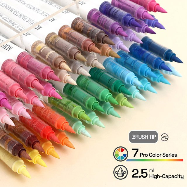 Aixxhh Acrylmarker Set mit Pinselspitze und automatischer Tintenregulierung, 9-teiliges Set in Multicolour mit 7 professionellen Farben - Bild 1