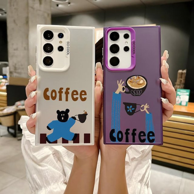 Samsung Galaxy S25 S24 S23 S22 S21 Ultra Plus Handyhülle mit kreativer Kaffee Illustration in Schwarz und Lila mit mattem Laser-Effekt - Bild 1