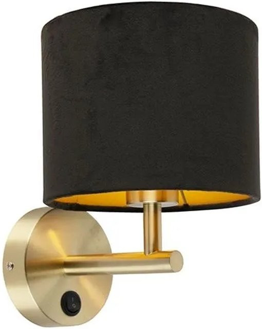 QAZQA Klassische Wandleuchte in Gold mit schwarzem Veloursschirm, dimmbar, E27 - Bild 1