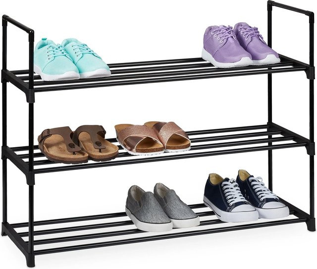 Relaxdays Schuhregal aus Metall in Schwarz, stapelbares Stecksystem mit 3 Ebenen, B/T/H: 92 x 55 x 30 cm - Bild 1