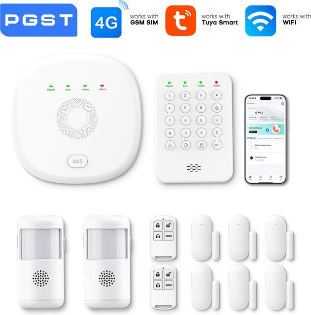 PGST Drahtloses WLAN-Alarmsystem Smart Home Sicherheitsset in Weiß mit Türsensor, Bewegungsmelder, SOS-Tastatur und APP-Steuerung - Bild 1
