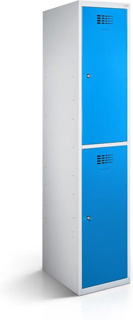 rotstahl Garderobenspind mit 2 Türen in Blau und lichtgrauem Korpus, B/T/H: 30 x 50 x 180 cm - Bild 1