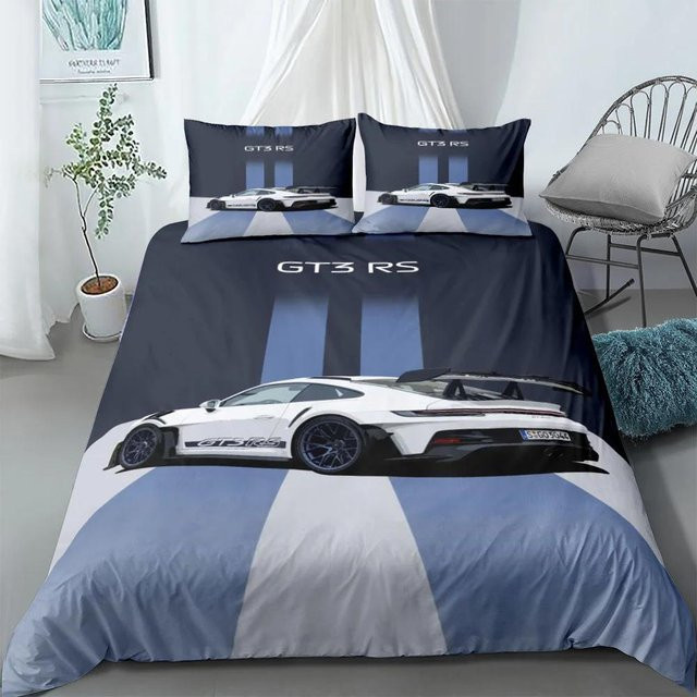 Gt3 Rally Bettwäsche-Set aus Mikrofaser mit Fahrzeug-Motiv in Blau, B/H: 200 x 230 cm - Bild 1