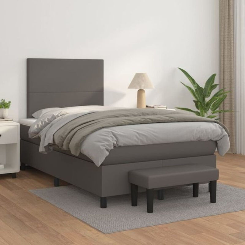 Vidaxl Boxspringbett mit Matratze in Grau aus Kunstleder, B/T/H: 200 x 120 x 118 cm - Bild 1