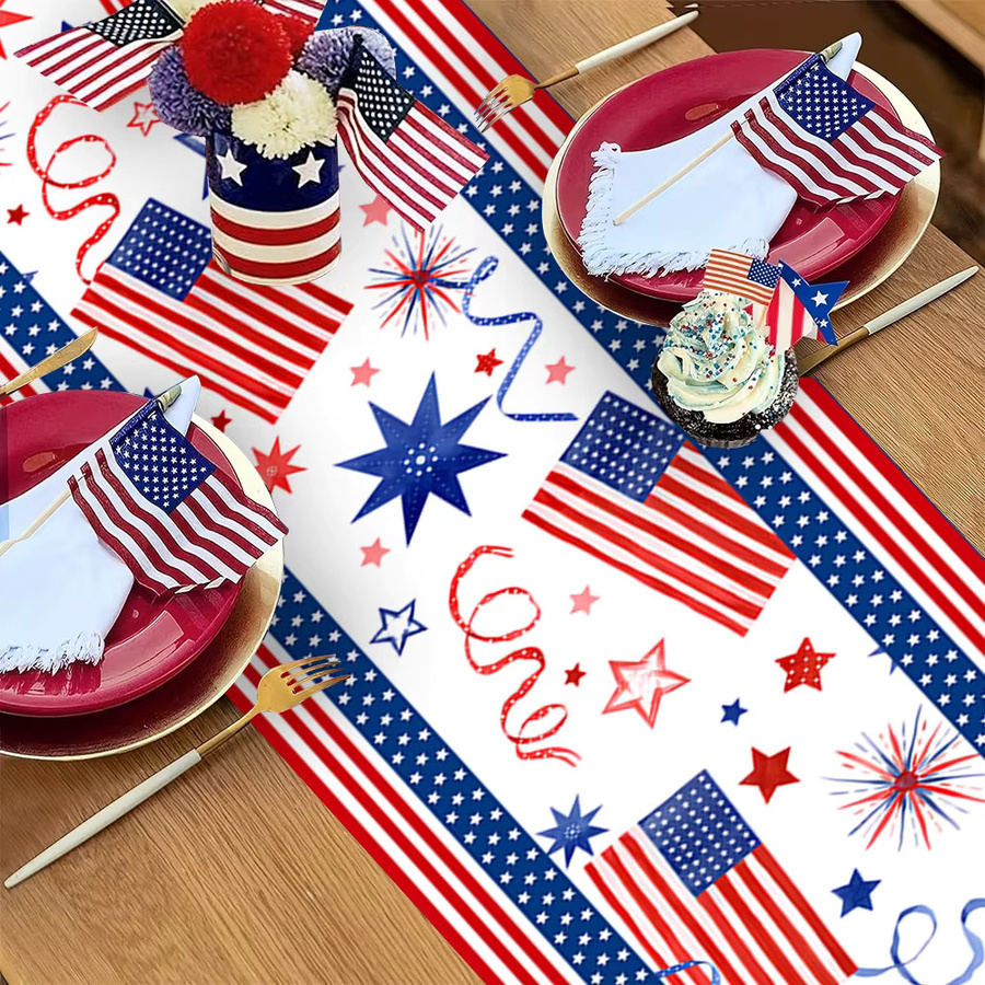 OURFETE Tischläufer Amerikanische Flagge mit Sternen und Feuerwerk für den Unabhängigkeitstag, rot weiß blau, B/T/H: 180 x 35 x 1 cm - Bild 4