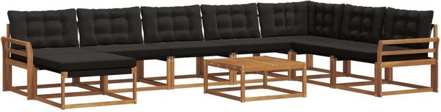 vidaXL Outdoor-Sofagarnitur L-Form aus Akazienholz mit Textilene und Kissen in Natur und Schwarz - Bild 1