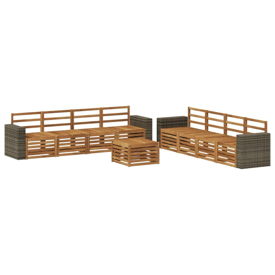 vidaXL Sofagarnitur aus Massivholz Akazie in Braun, 9-teiliges Set im modernen Latten-Design mit Armlehnen - Bild 2