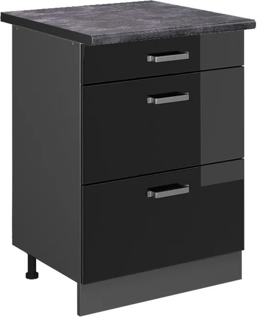 Vicco Küchenunterschrank R-Line in Schwarz Hochglanz und Anthrazit mit Schubladen, Breite: 60 cm, Höhe: 81,6 cm, Tiefe: 60 cm - Bild 1