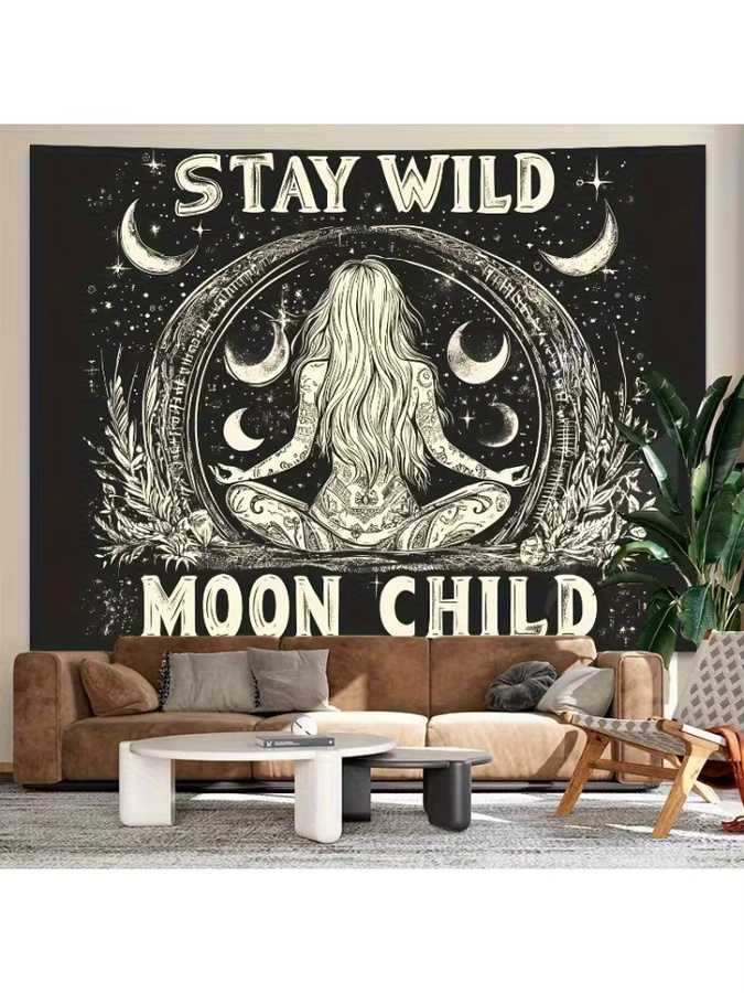 VIKAMA Stay Wild Moon Child Wandteppich im Boho-Stil mit Mondmotiv, Breite: 60 cm, Höhe: 40 cm - Bild 4