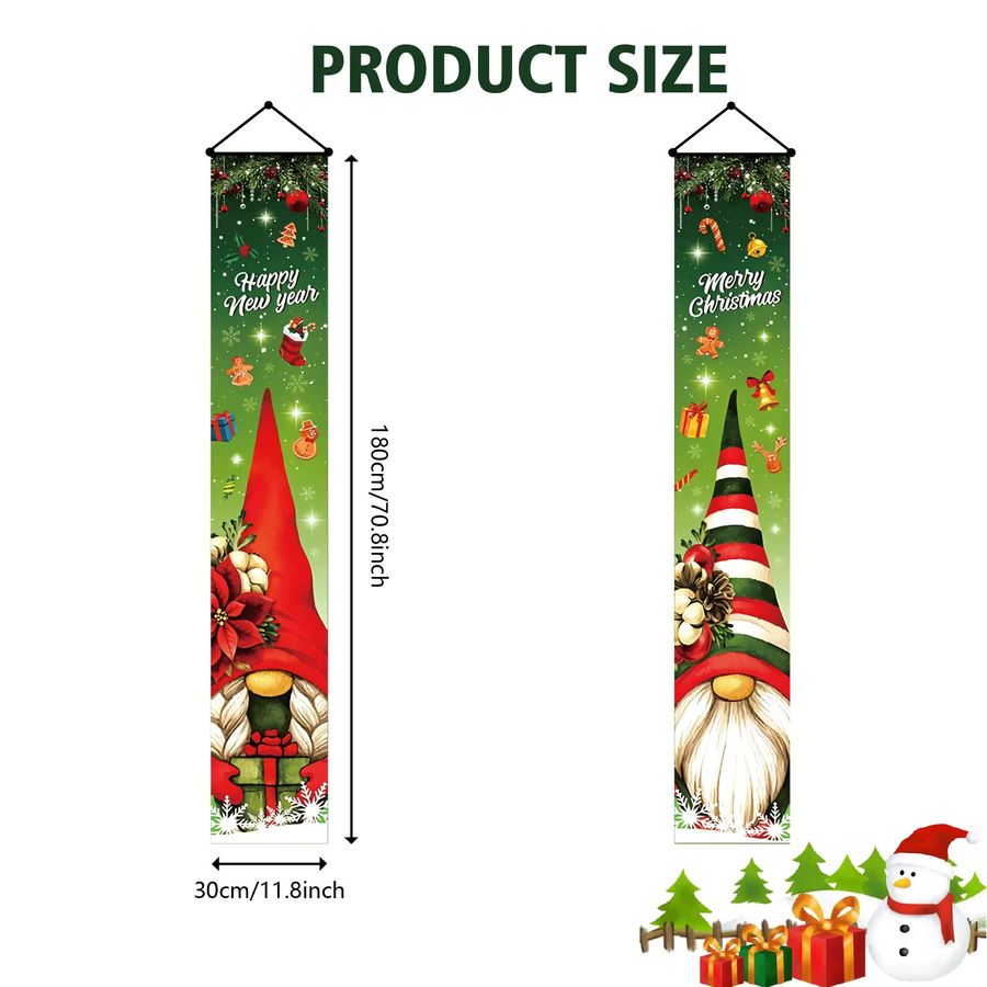 VIKAMA Weihnachtself Fronttürschild-Banner mit Gnome-Motiv zur Weihnachtsdekoration für Haustür und Veranda - Bild 3