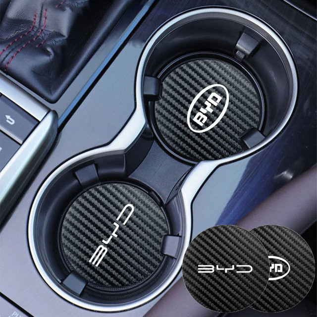 2er-Set Leder Untersetzer in Schwarz für BYD Modelle wie Atto3, Yuan Plus und Song Plus - Bild 1