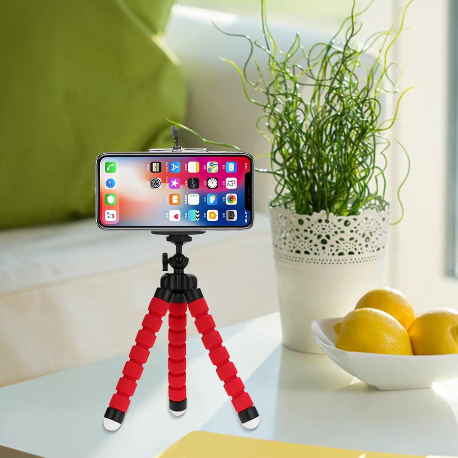 GOT-TOG Flexibles Oktopus-Stativ mit Schwammgriff und 360 Grad drehbarem Universalclip für Telefon und Kamera in Schwarz oder Rot - Bild 3