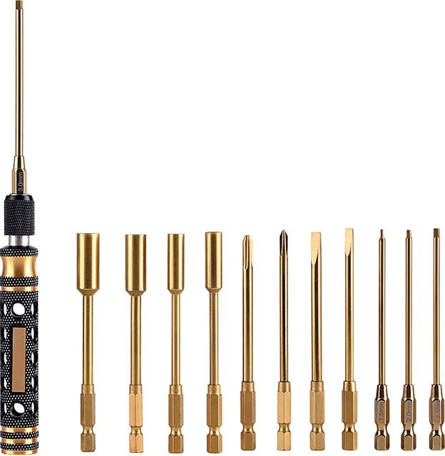 U-Angel-1988 RC Reparatur-Werkzeugset mit 12-in-1 Schraubendrehern und Sechskant-Steckschlüsseln in Gold und Mehrfarbig - Bild 1