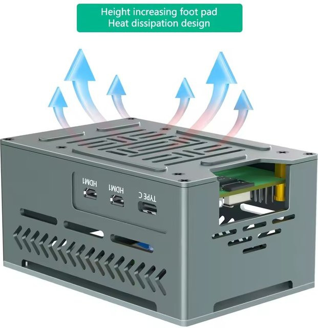 T.F.SKYWINDINTL Gehäuse für Raspberry Pi 5 in Grau mit 4010-PWM-Lüfter und Kupfer-Kühlkörper, kompatibel mit dem offiziellen Raspberry Pi 5 Active Cooler - Bild 1