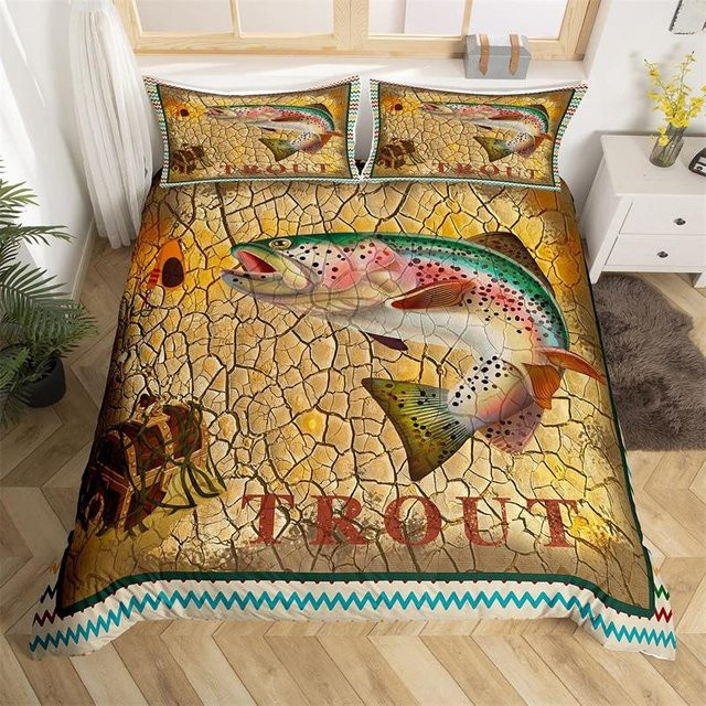 Fishing King Bettwäsche-Set aus Mikrofaser mit Angel-Motiv, 3-teilig, B/H: 180 x 210 cm, Kissen: 50 x 70 cm, Mehrfarbig - Bild 1