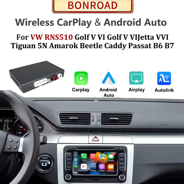 Bonroad Kabelloses CarPlay und Android Auto Interface mit GPS für VW RNS510 Golf V VI Jetta Tiguan Amarok Beetle Caddy Passat Phaeton in Schwarz - Bild 1