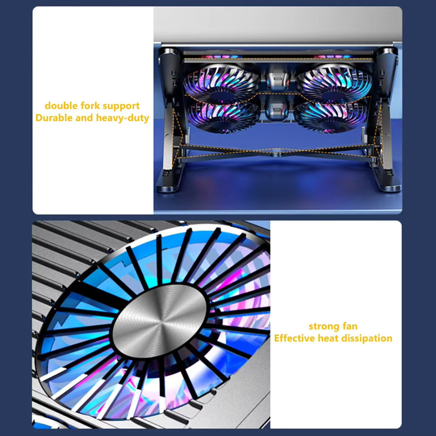 ALLOET Laptop-Kühlpad mit RGB-Beleuchtung, faltbarer Laptop-Ständer mit 7 Höhenstufen für 11-17,3 Zoll Laptops, Schwarz - Bild 4
