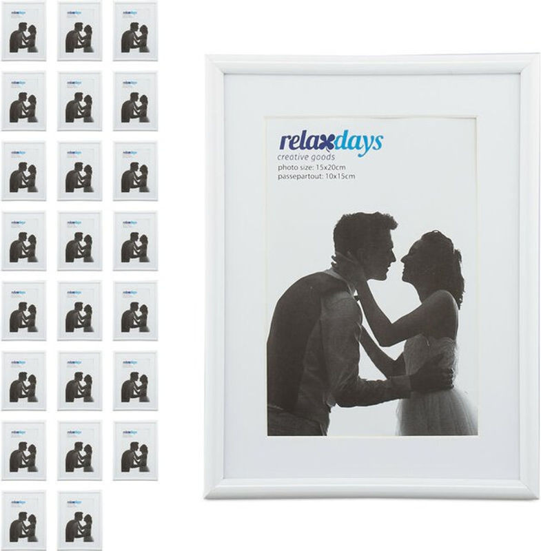 24er Set Bilderrahmen von RELAXDAYS in Weiß im Vintage-Stil mit Passepartout, Rechteckig, für Wandmontage oder Tischaufstellung, Rahmenmaß: 15 x 20 cm - Bild 1