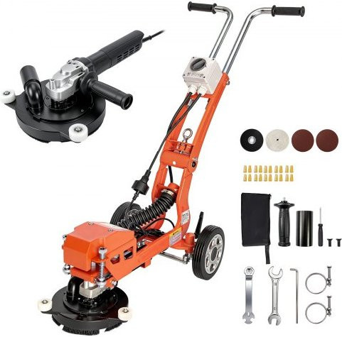 VEVOR Elektrischer Betonschleifer 1400W Bodenpolierer in Orange mit 18cm Schleifscheibe, 3700U/min, ausziehbarer Griff und Absauganschluss zum Glätten von Beton, Granit, Marmor und Holzboden - Bild 1