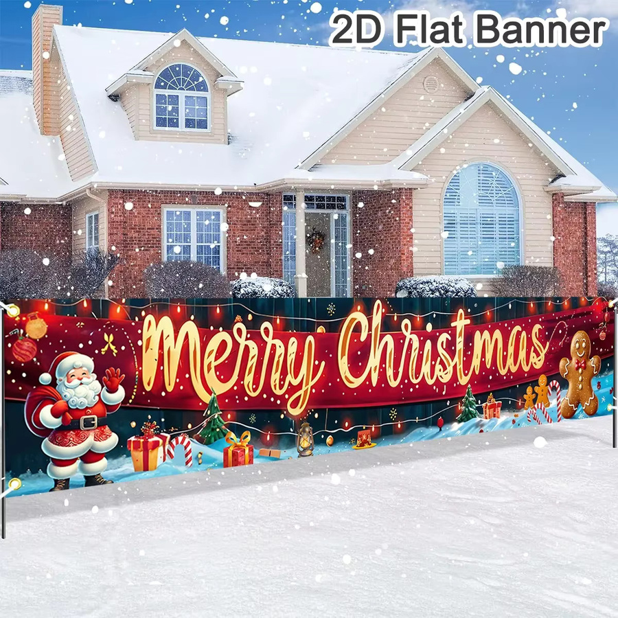 VIKAMA Weihnachtsmann und Schneemann Banner in Rot für Weihnachts- und Winterdekoration, Rechteckiges Textil-Hängeschild für Party und Fotografie, Breite: 200 cm, Höhe: 40 cm - Bild 1