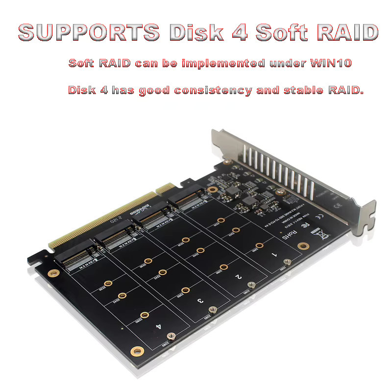 T.F.SKYWINDINTL M.2 PCIe zu NVMe Erweiterungskarte Schwarz, Hochgeschwindigkeits-Vierkanal-Adapter für PCIe 3.0 und 4.0, unterstützt 2230 2242 2260 2280 SSDs - Bild 2