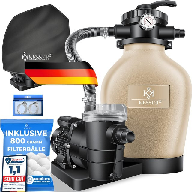 KESSER Sandfilteranlage mit 7-Wege-Ventil und Druckanzeige inklusive 25 kg Filtersand und 800 g Filterbällen für Pool und Schwimmbecken mit 10 m³/h Leistung - Bild 1