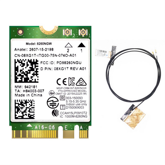 Intel 8260NGW WLAN-Karte mit Bluetooth 4.2, Dual-Band 2,4 GHz/5 GHz, 867 Mbit/s, M.2 NGFF Modul - Bild 1