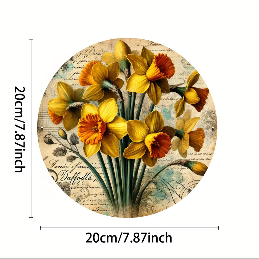 Potdemiel Metall-Wanddekoration in Gold mit floralem Narzissen-Design, runde Eisen-Wanddekoration, Durchmesser: 20,32 cm - Bild 2