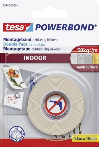 tesa Powerbond Indoor doppelseitiges Montageband Weiß, Länge: 1,5 m, Breite: 19 mm - Bild 1