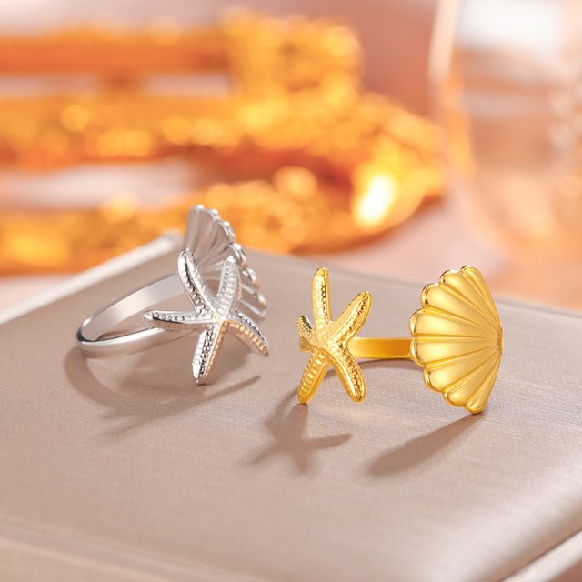 Cazador Ring Edelstahl, Gold, Damen, Muschel-Seestern - Bild 1