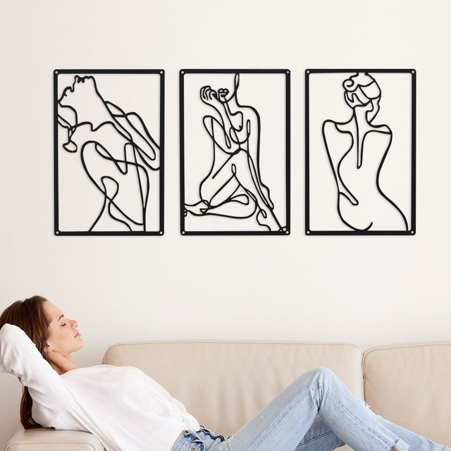 DDPNKL Wanddekoration aus Metall mit drei femininen Silhouetten in Schwarz, minimalistische Kunst für deine Heimdekoration - Bild 1
