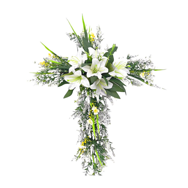 Oster Kranz mit Willkommensschild als künstliche Blumen-Girlande in Weiß für Indoor und Outdoor, B/H: 50,8 x 50 cm - Bild 3