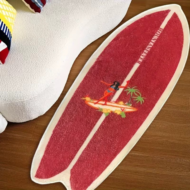 VIKAMA Vintage Surfbrett-Teppich im hawaiianischen Stil, rot, B/T: 120 x 40 cm - Bild 3