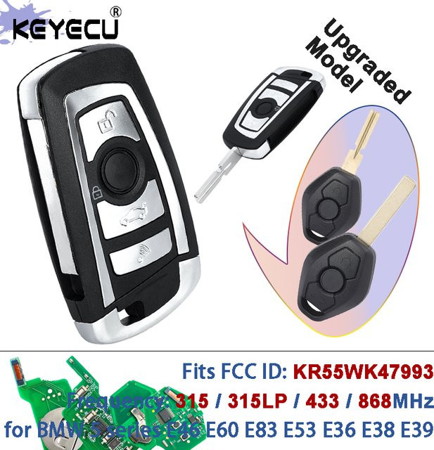 KEYECU Klappbarer Fernschlüssel für BMW 5er Serie E46 E60 E83 E53 E36 E38 E39 mit CAS2 System 315/433/315LP/868MHz ID7944 ID46 Chip in Schwarz - Bild 1