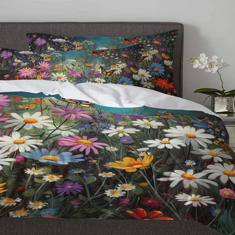 3-teiliges Bettwäsche-Set mit Gänseblümchen, Schmetterling und Sommerflieder für Single-Betten, B/H: 135 x 200 cm - Bild 2