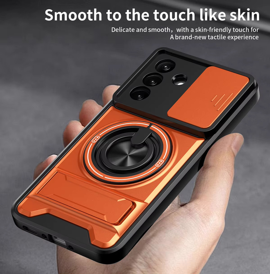 Stoßfeste Panzer-Handyhülle für Samsung Galaxy A57 A56 A55 A54 A37 A36 A35 A34 A26 A25 mit Kameraschutz, Ständer und magnetischer Abdeckung in Schwarz und Orange - Bild 6