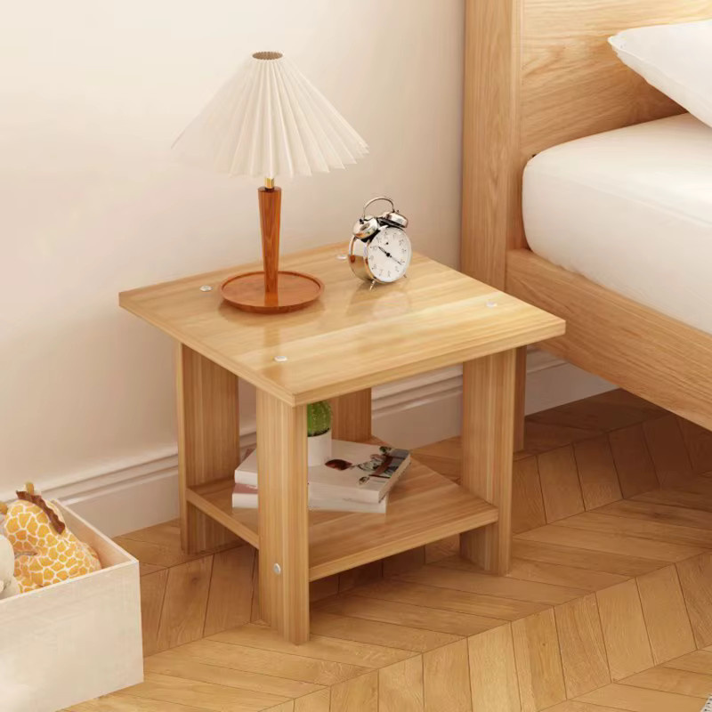 Minimalistischer Nachttisch aus massivem Holz von LIUSHADUOLA mit zwei Ebenen in Braun oder Gelb - Bild 1