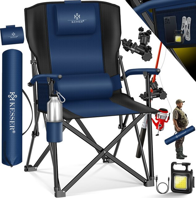 KESSER Campingstuhl faltbar mit hoher Rückenlehne, gepolsterter Klappstuhl mit Armlehnen, Getränkehalter und Tasche, belastbar bis 160 kg - Bild 1