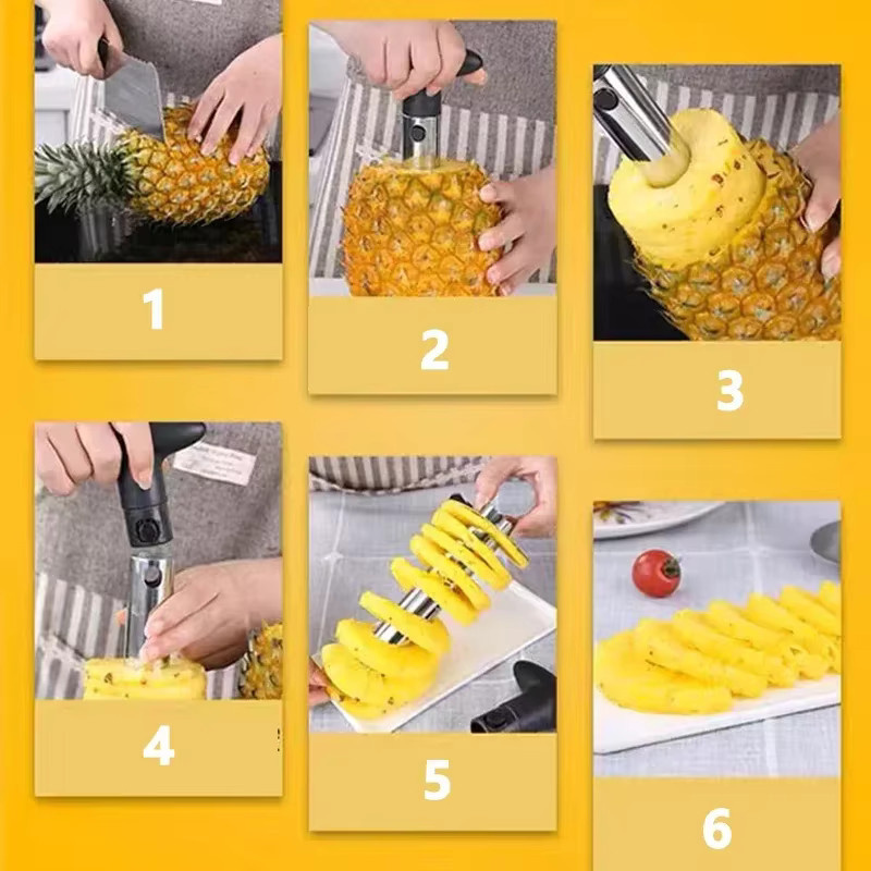 Ananas-Schneider und -Schäler aus Edelstahl in Silber und Grün - Bild 5