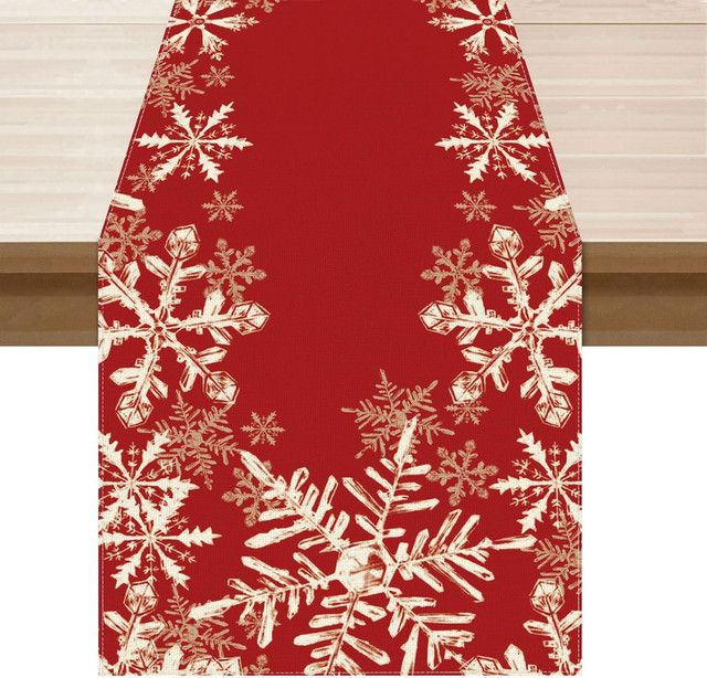 VIKAMA Tischläufer mit rotem Schneeflocken-Muster für die Weihnachtsdekoration in Küche und Restaurant - Bild 1