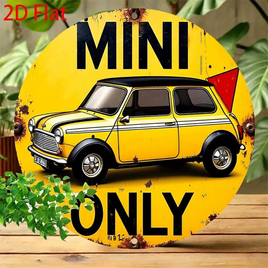 CIFBUY Vintage Mini-Auto Metall-Blechschild in Gelb, runde Wandkunst für Küche und Garage, B/H: 20,32 x 20,32 cm - Bild 2
