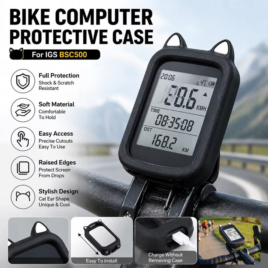 Silikonhülle für iGPSPORT BSC500 Fahrradcomputer inklusive Displayschutzfolie in Schwarz - Bild 2